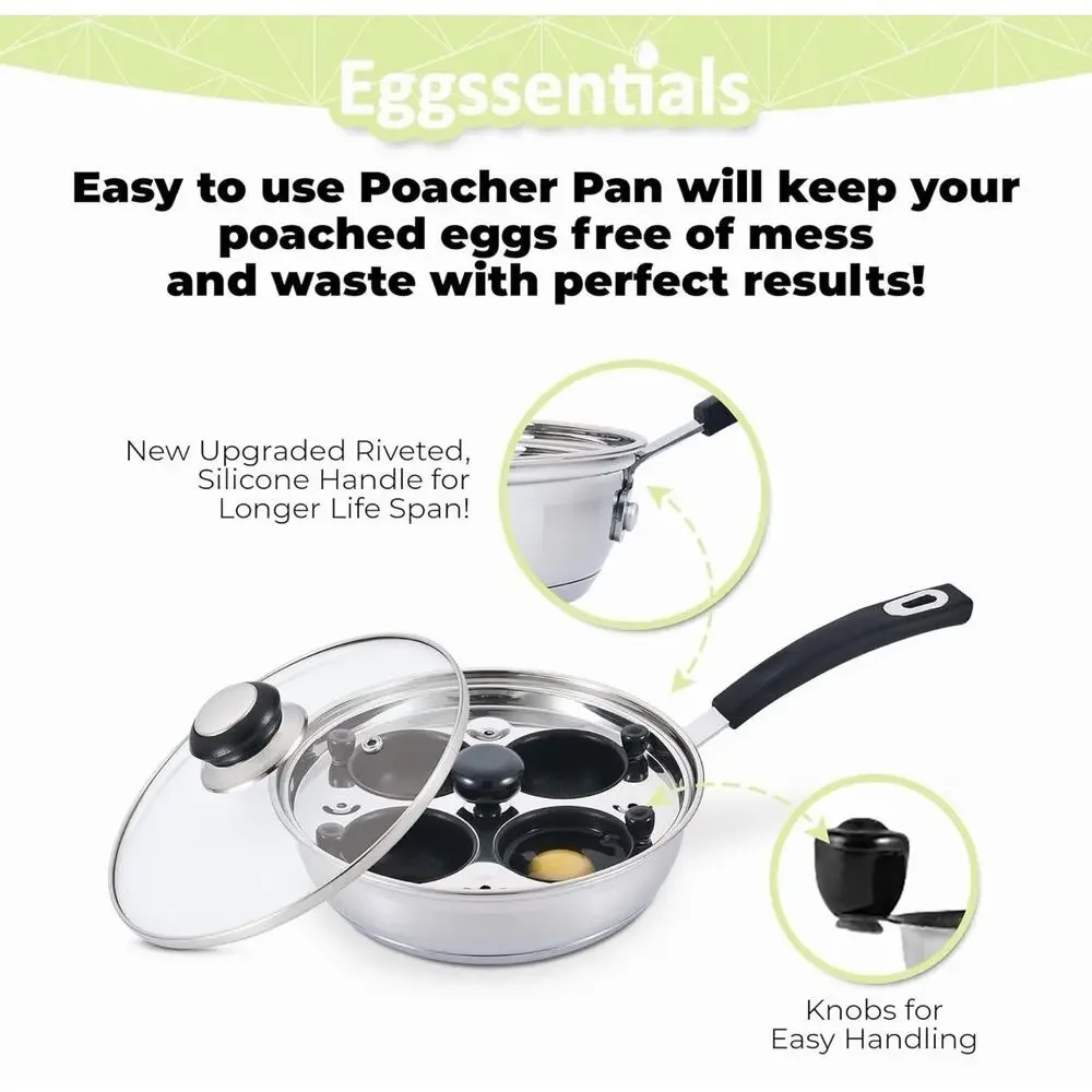 New Egg Poacher Eggssentials Poached Egg Stainless Steel 4 Egg Poaching Pan